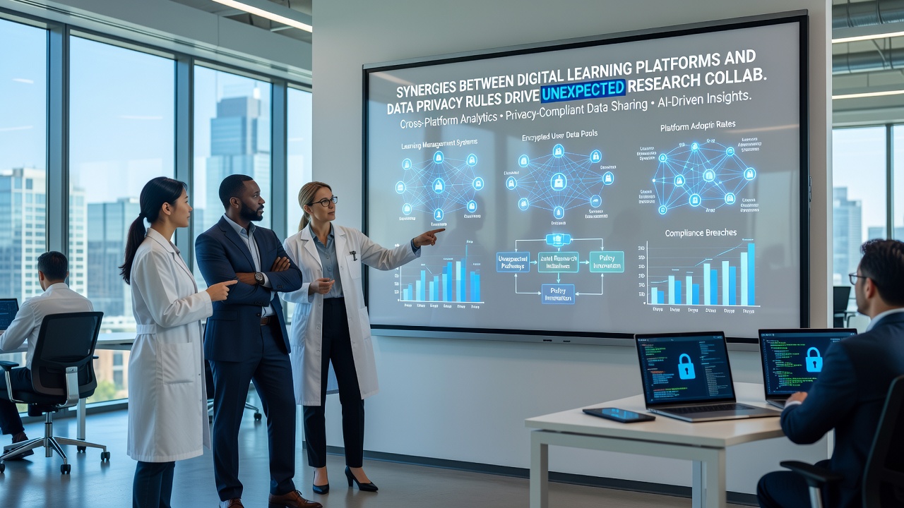 International research team reviewing anonymized education datasets on multiple screens